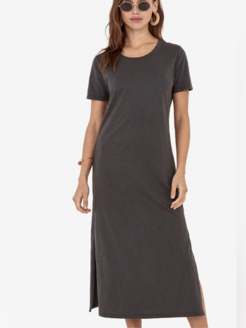 MATE the Label Organic Waffle Crew T-shirt Dress in Mushroom Size Small